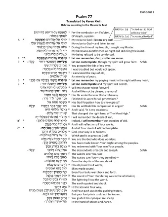 Psalm 77 Translated by Keren Klein Hebrew according to the Masoretic Text NKJV (v. 1a) I cried
