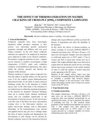 THE EFFECT OF THERMO-OXIDATION ON MATRIX CRACKING OF CROSS-PLY [0/90] S COMPOSITE LAMINATES D.Q. Vu