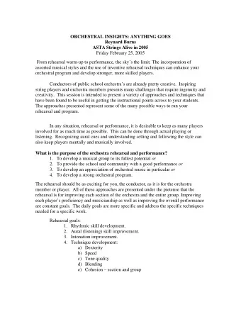 ORCHESTRAL INSIGHTS: ANYTHING GOES  Reynard Burns  ASTA Strings Alive in 2005  Friday February 25,
