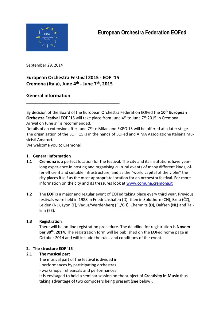 european orchestra federation eofed