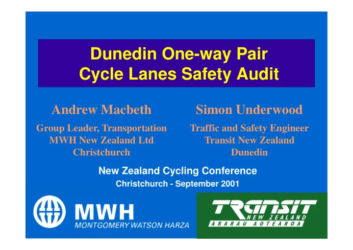 dunedin one way pair cycle lanes safety audit