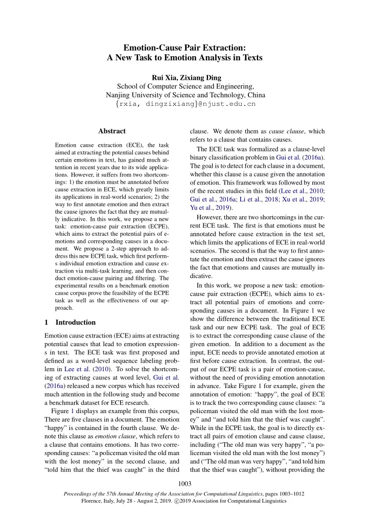 emotion cause pair extraction a new task to emotion