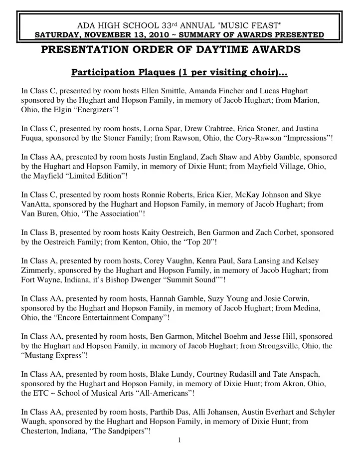 presentation order of daytime awards