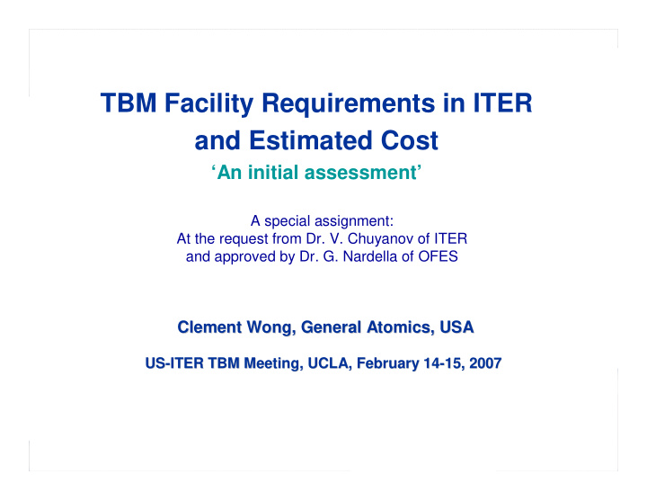 tbm facility requirements in iter and estimated cost