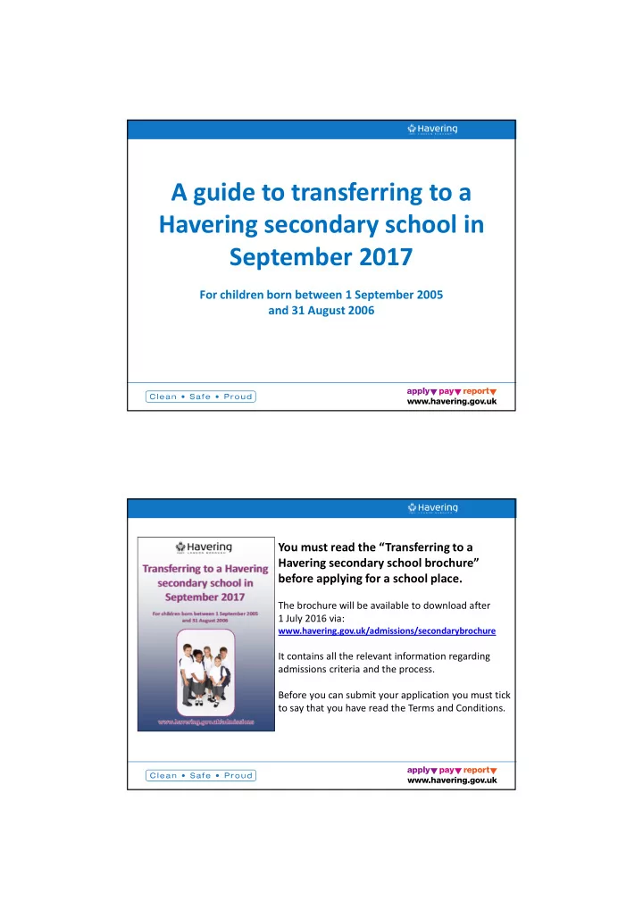 a guide to transferring to a havering secondary school in
