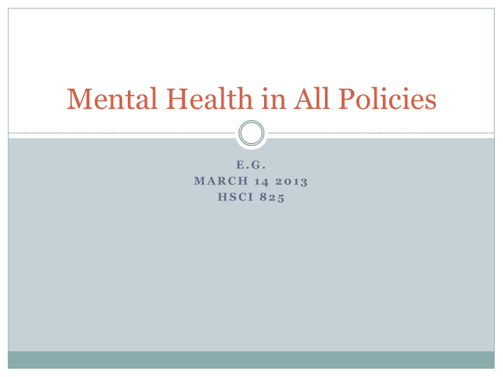 mental health in all policies