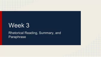 Week 3  Rhetorical Reading, Summary, and  Paraphrase  Some ads to consider, No. 1  No. 2  No. 3