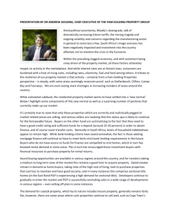 PRESENTATION BY DR ANDREW GOLDING, CHIEF EXECUTIVE OF THE PAM GOLDING PROPERTY GROUP Amid p