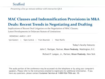 Presenting a live 90-minute webinar with interactive Q&amp;A  MAC Clauses and Indemnification