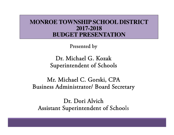 monroe township school district 2017 2018 budget