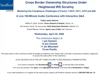 Cross Border Ownership Structures Under  Heightened IRS Scrutiny  presents  Mastering the