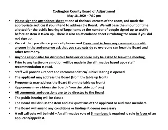 Codington County Board of Adjustment  May 18, 2020  7:30 pm    Please sign the attendance