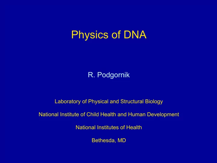 physics of dna