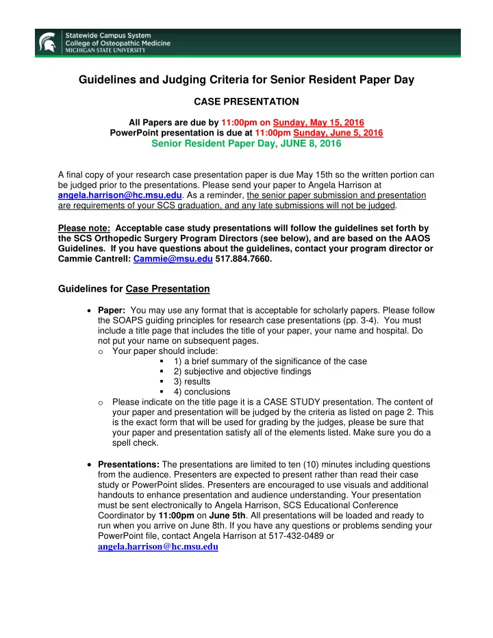 guidelines and judging criteria for senior resident paper