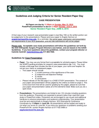 Guidelines and Judging Criteria for Senior Resident Paper Day  CASE PRESENTATION  All Papers are