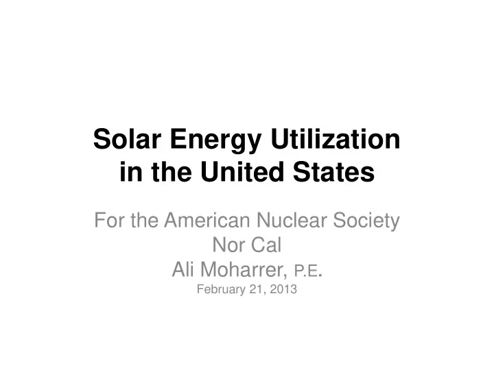 solar energy utilization in the united states