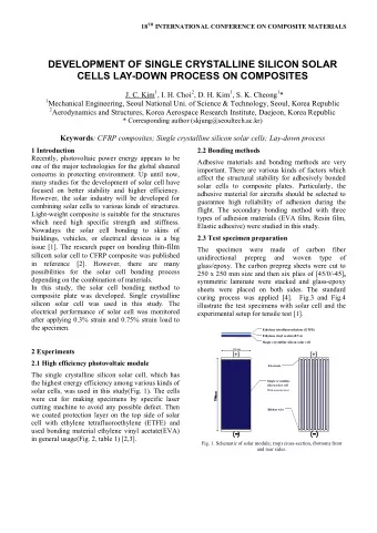 DEVELOPMENT OF SINGLE CRYSTALLINE SILICON SOLAR  CELLS LAY-DOWN PROCESS ON COMPOSITES J. C. Kim 1 ,