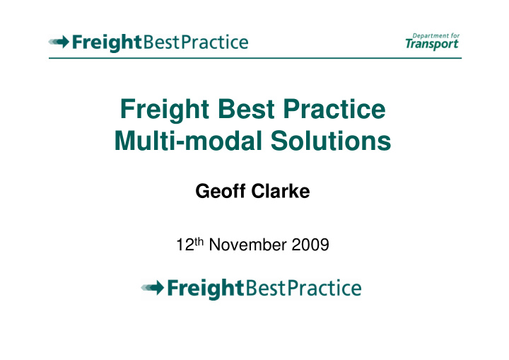 freight best practice multi modal solutions