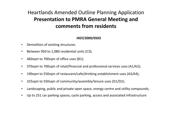 heartlands amended outline planning application