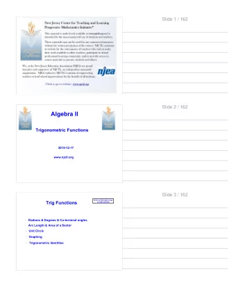 Algebra II  Trigonometric Functions  2015-12-17  www.njctl.org  Slide 3 / 162  click on the topic