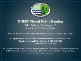 DNREC Virtual Public Hearing  204  Salisbury Exchange LLC  (Docket #2020-P-W-0010)  Welcome. Any