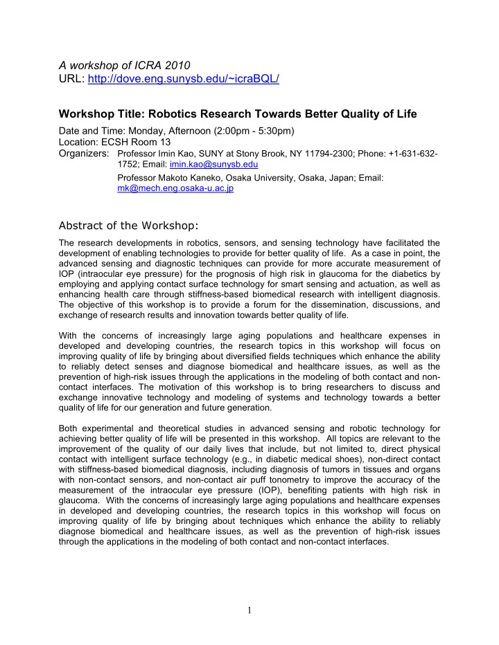 a workshop of icra 2010 url http dove eng sunysb edu