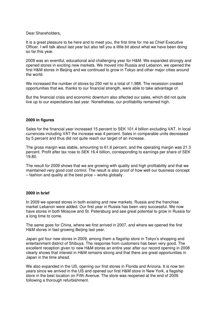 dear shareholders it is a great pleasure to be here and
