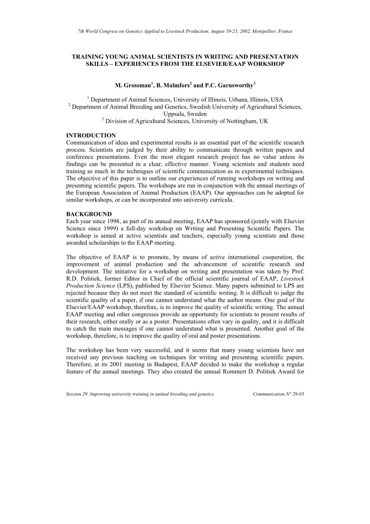 training young animal scientists in writing and