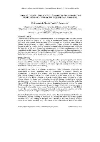 TRAINING YOUNG ANIMAL SCIENTISTS IN WRITING AND PRESENTATION  SKILLS  EXPERIENCES FROM THE