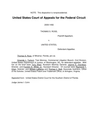 United States Court of Appeals for the Federal Circuit  2009-1456  THOMAS S. ROSS,