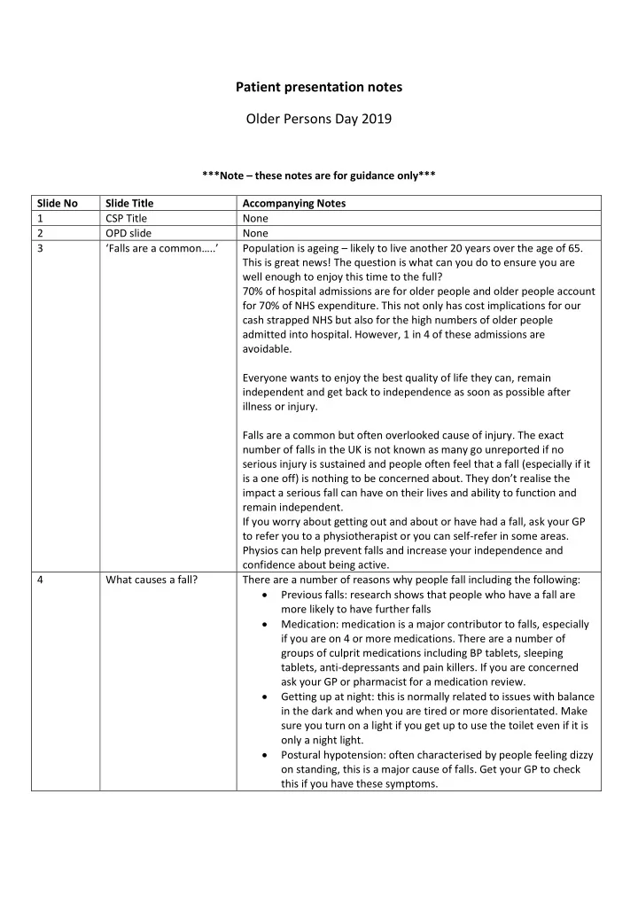 patient presentation notes older persons day 2019