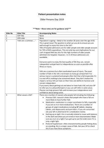 Patient presentation notes  Older Persons Day 2019 ***Note  these notes are for guidance only***