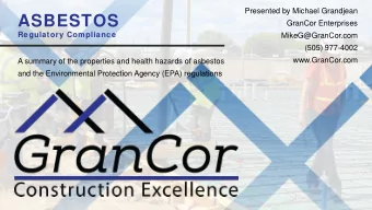 ASBESTOS  GranCor Enterprises  Regulatory Compliance  MikeG@GranCor.com  (505) 977-4002