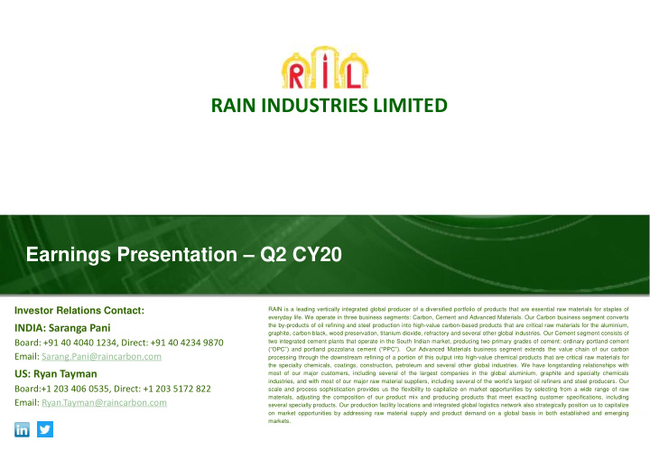 rain industries limited