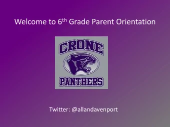 Welcome to 6 th Grade Parent Orientation  Twitter: @allandavenport  Agenda  1.
