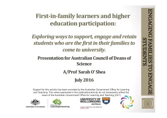 First-in-family learners and higher education participation:  Exploring ways to support, engage and