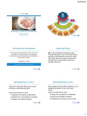 9/19/2018  Creating a Culture of Generosity  Robert Hay, Jr.  Ministry Relations Officer