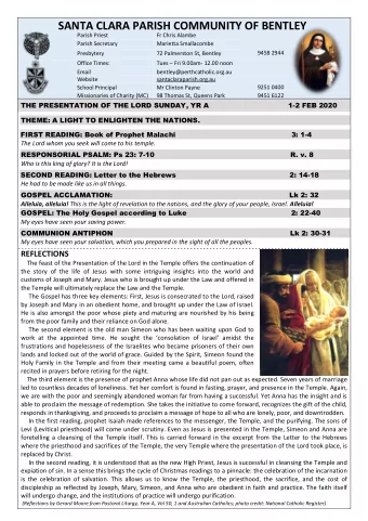 SANTA CLARA PARISH COMMUNITY OF BENTLEY  Parish Priest  Fr Chris Alambe  Parish Secretary  Marietta