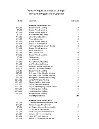 &quot;Roots  of  Injus&lt;ce,  Seeds  of  Change,&quot;  Workshop  Presenta&lt;on
