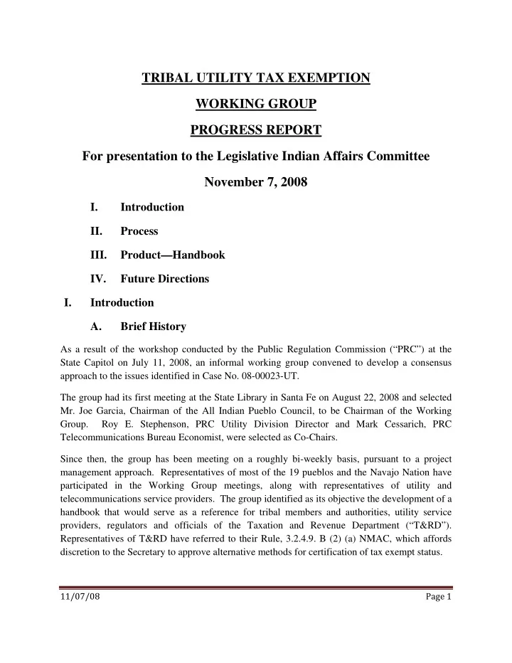 tribal utility tax exemption working group progress
