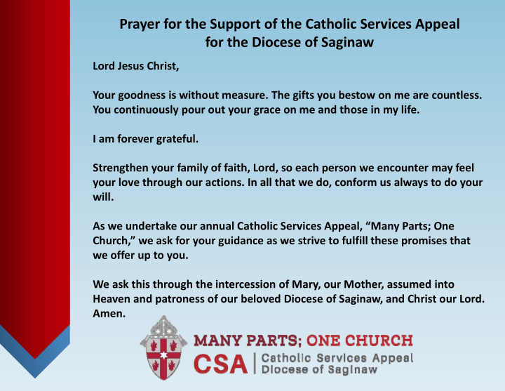 prayer for the support of the catholic services appeal