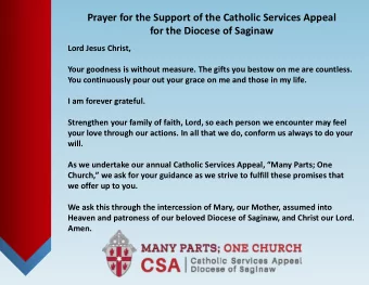 Prayer for the Support of the Catholic Services Appeal for the Diocese of Saginaw Lord Jesus