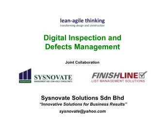 Digital Inspection and  Defects Management  Joint Collaboration  Sysnovate Solutions Sdn Bhd