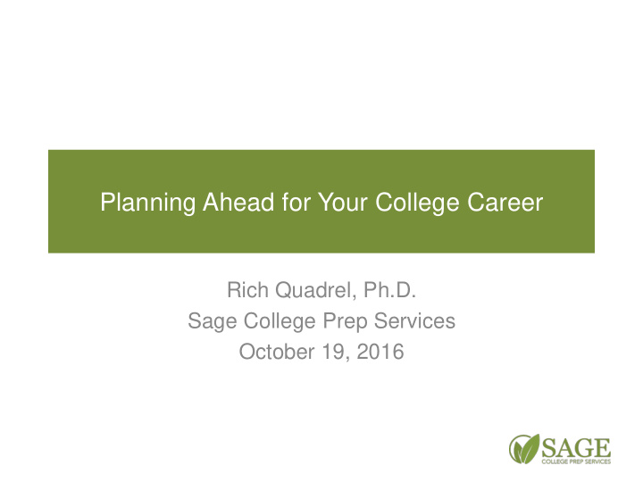 planning ahead for your college career