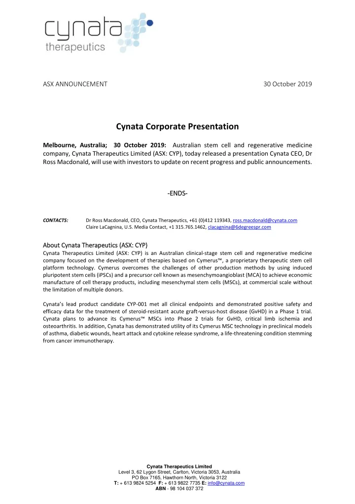 cynata corporate presentation