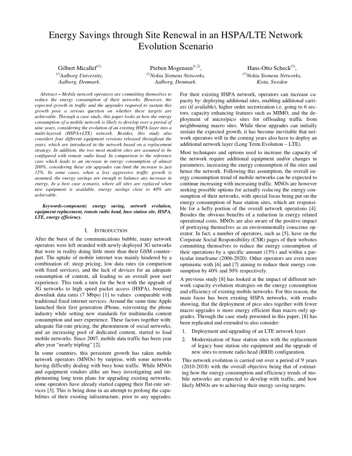 energy savings through site renewal in an hspa lte
