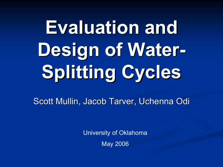 evaluation and evaluation and design of water design of