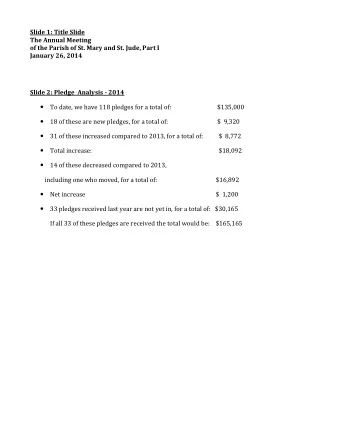 Slide 1: Title Slide  The Annual Meeting  of the Parish of St. Mary and St. Jude, Part I  January