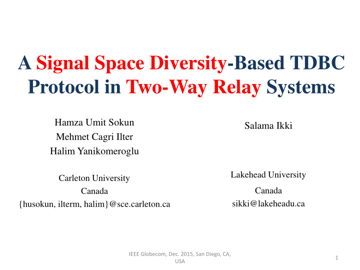 a signal space diversity based tdbc protocol in two way