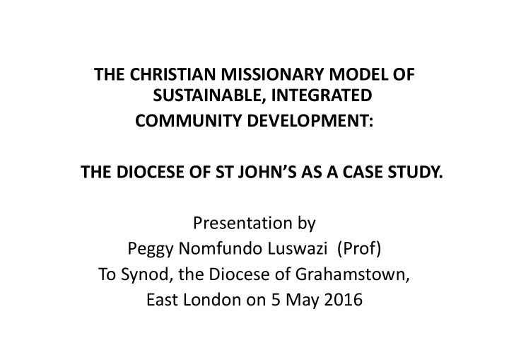 the christian missionary model of sustainable integrated